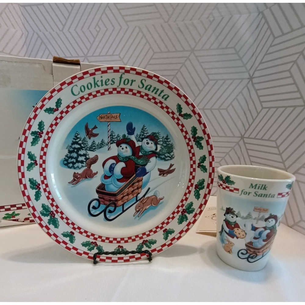 Longaberger Pottery Milk And Cookies for Santa Gift Set Plate & Tumbler 1998